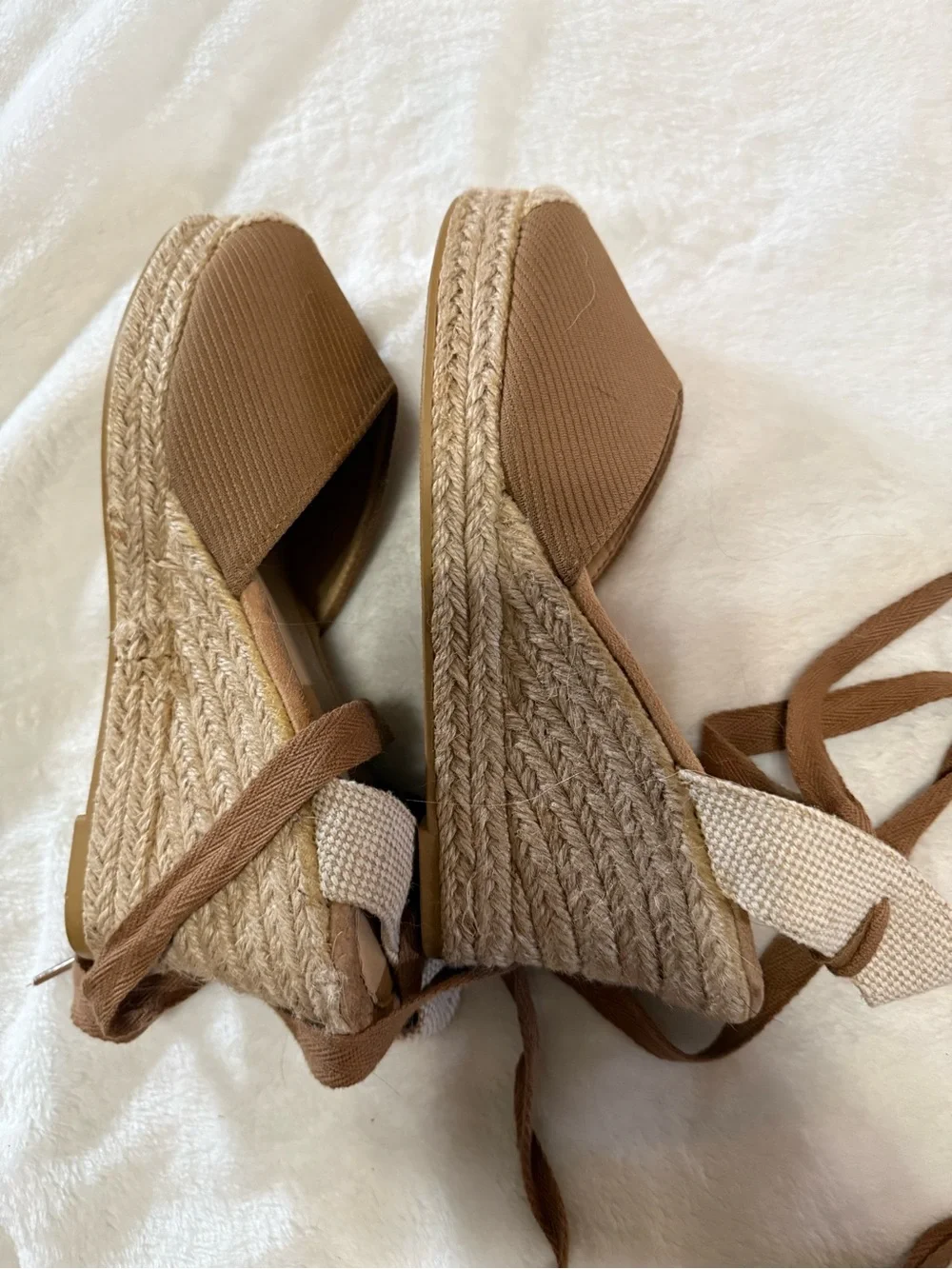 SHEIN Brown Lace-Up Espadrille Flats with Woven Toe